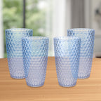 Four Cobalt Blue Geometric Acrylic Highball Glass