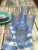 Four Cobalt Blue Geometric Acrylic Highball Glass