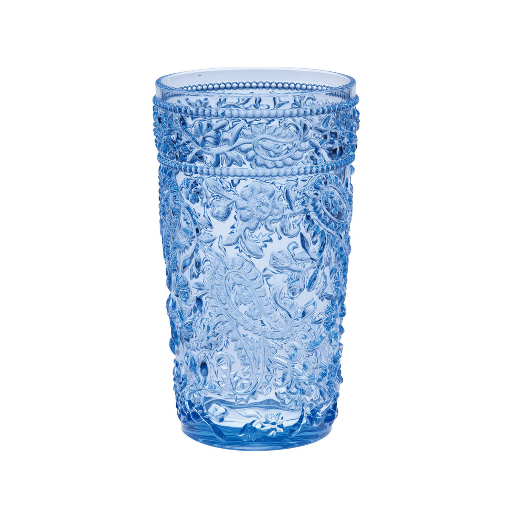 Four Cobalt Blue Paisley Acrylic Stemless Highball Glass