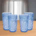 Four Cobalt Blue Paisley Acrylic Stemless Highball Glass