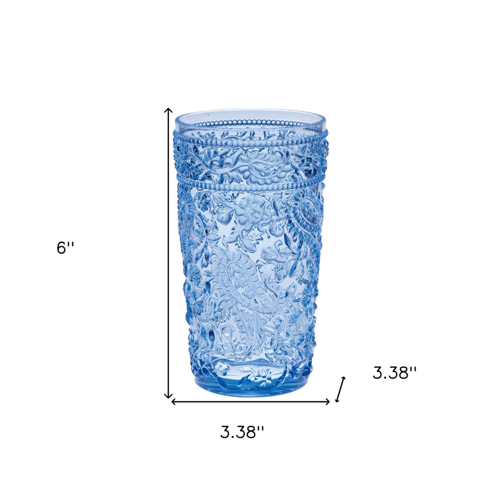 Four Cobalt Blue Paisley Acrylic Stemless Highball Glass