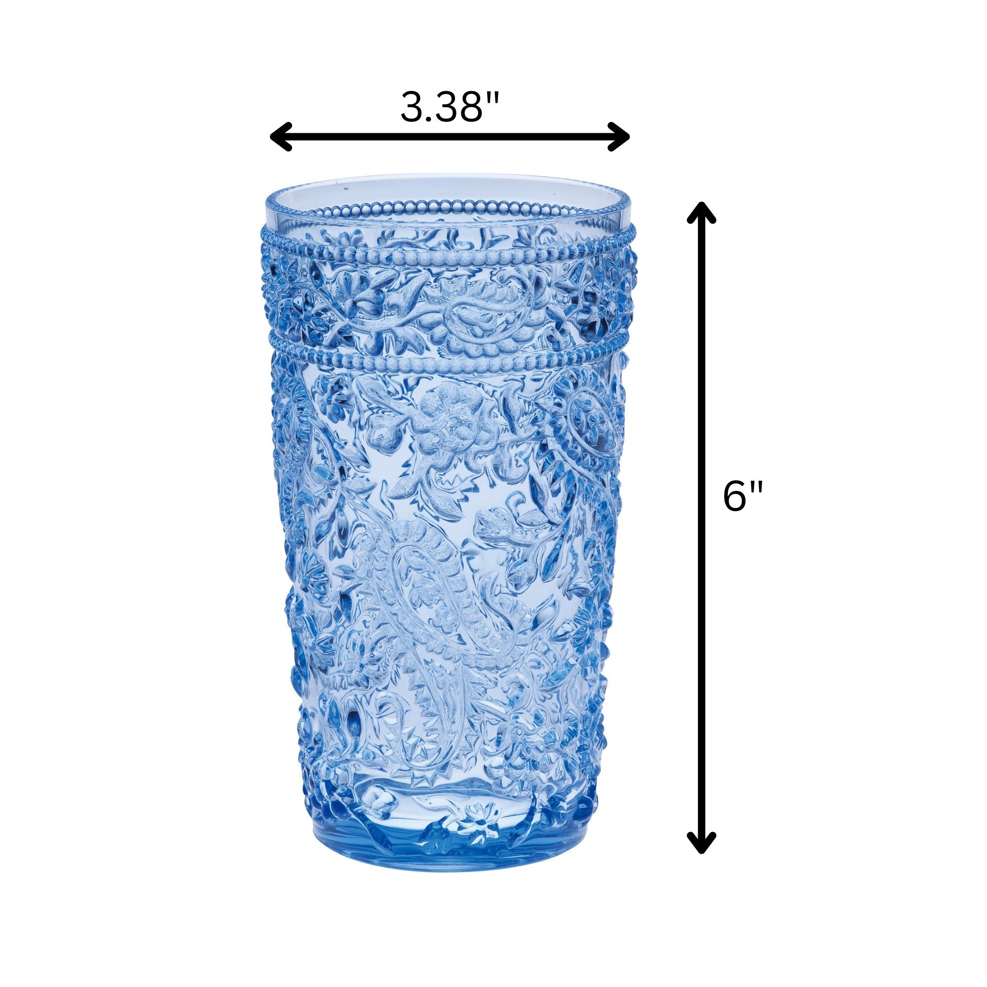 Four Cobalt Blue Paisley Acrylic Stemless Highball Glass