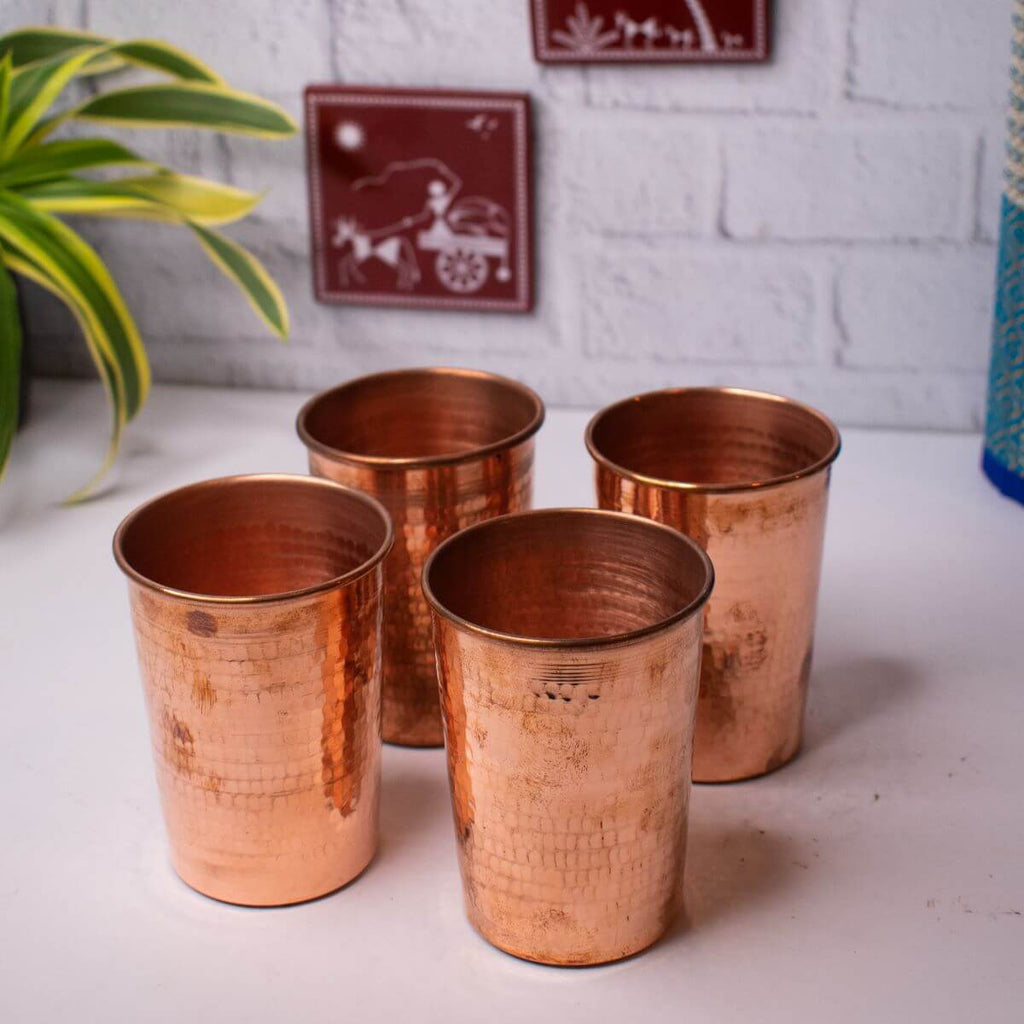 Copper Water Tumbler-Glass Set