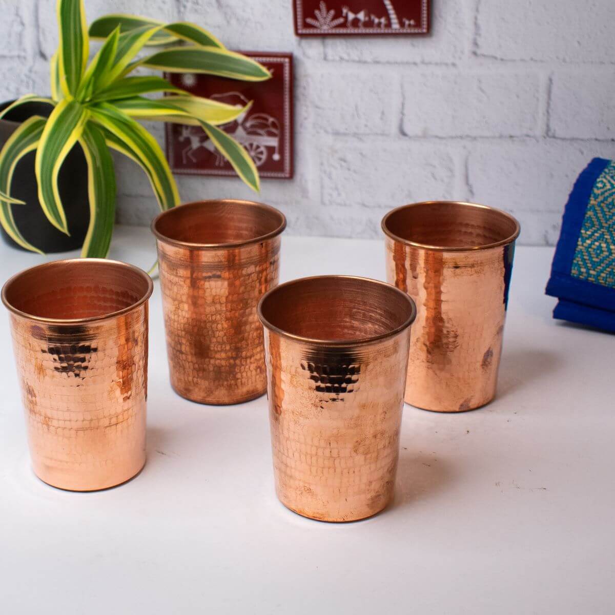 Copper Water Tumbler-Glass Set