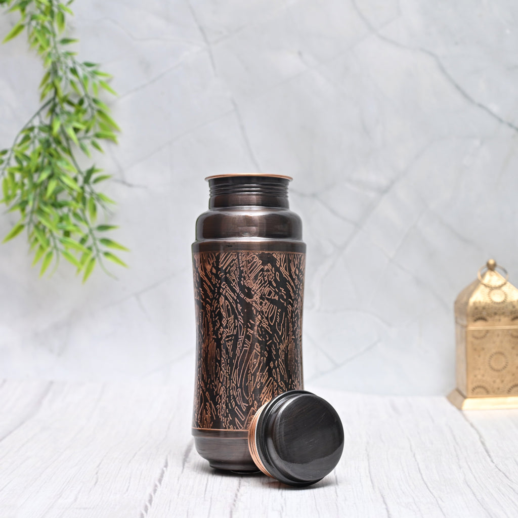 Pure Copper Water Bottle Black Antique Ozone Design Capacity 1300ML